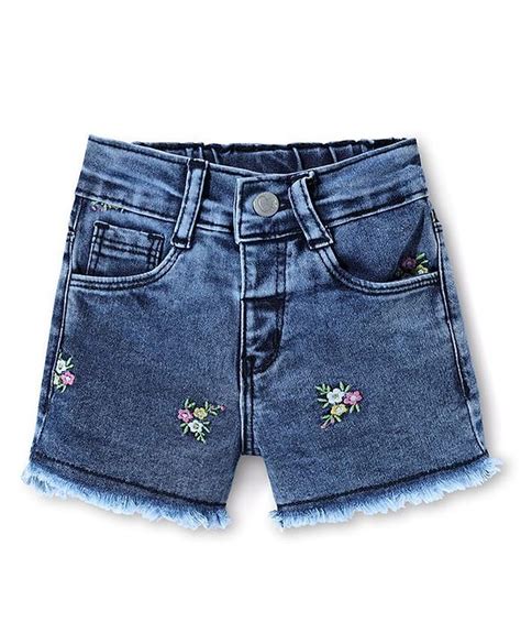 Babyhug Mid Thigh Washed Denim Shorts With Stretch & Floral Embroidery ...