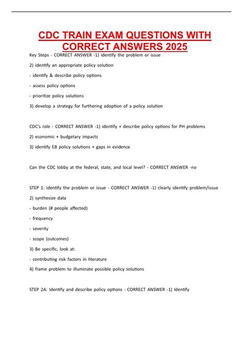 CDC TRAIN EXAM QUESTIONS WITH CORRECT ANSWERS 2025 - CDC - Stuvia US