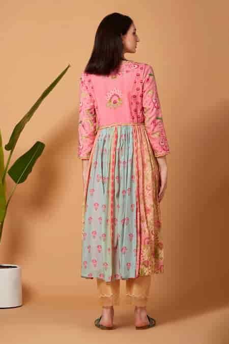 Buy Multi Color Chanderi, Chiffon, Viscose Sushi Voile Printed Flared ...