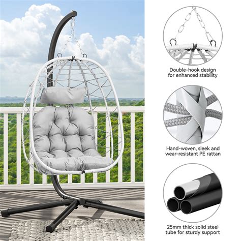 Hanging Wicker Teardrop Egg Chair Stand Hammock Swing Chair w/Cushion ...