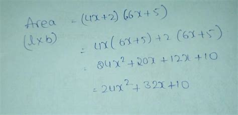 a rectangular box is 4x+2cm long and 6x+5cm broad find its area ...