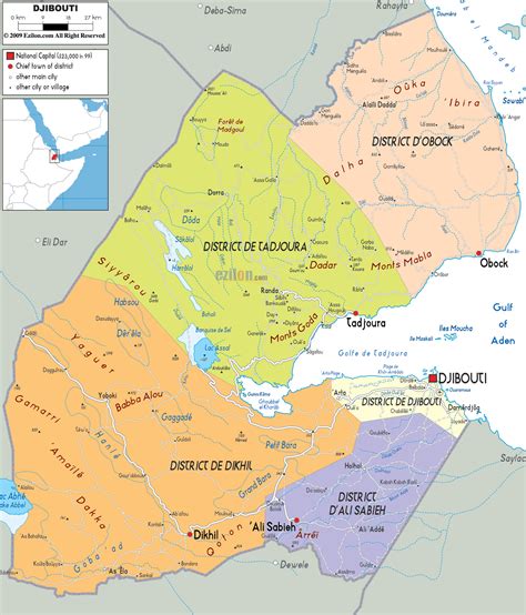 Large detailed political map of Djibouti with roads. Djibouti large detailed political map with ...