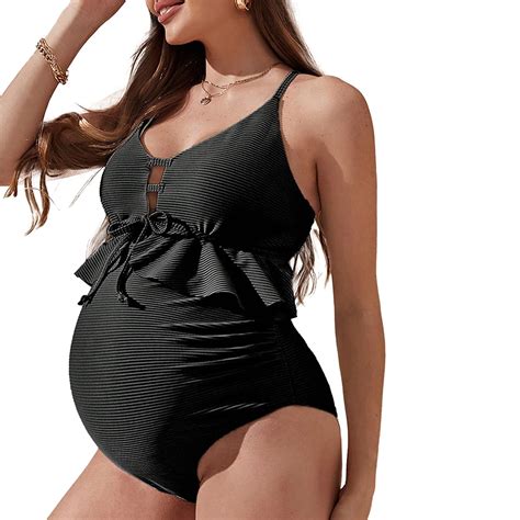 Edvintorg Maternity Swim Suit for Women Ribbed One Piece Ruffle Sleeve ...