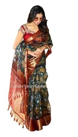 Buy OCEAN NARI Women's Printed Mysore Organza Saree With Blouse Piece ...