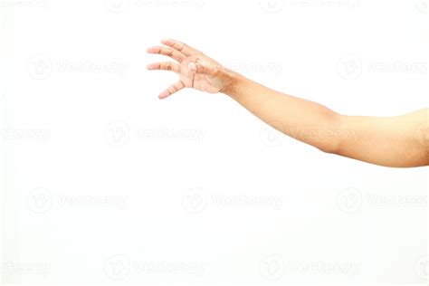 Reaching Out Arm with Open Hand isolated on White Background Ready to ...
