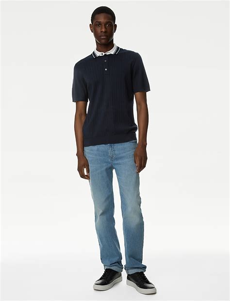 Buy Cotton Rich Ribbed Knitted Polo Shirt at Marks & Spencer