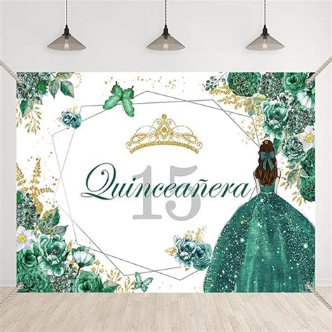 Bellicremas Quinceanera Birthday Backdrop Green Flower Butterfly 15th ...