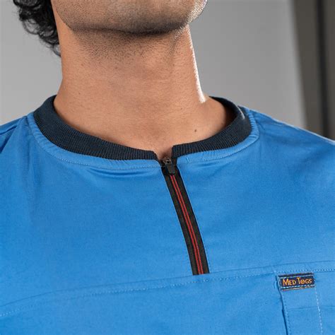Azure Blue Ribbed Zip neckline men OT scrubs – MedTogs Healthcare ...