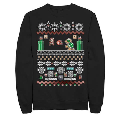 Men's Nintendo Super Mario 8-Bit Christmas Stack Fleece