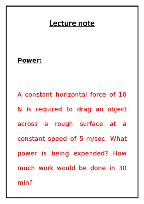 Lecture note of Power with Examples - Lecture note Power: A constant ...