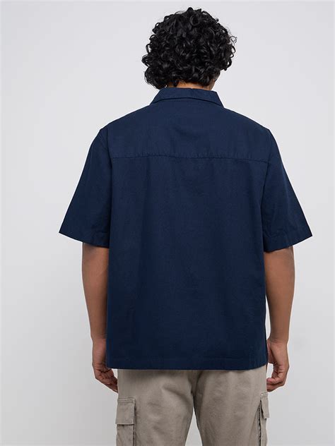 Buy WES Casuals Navy Relaxed-Fit Cotton Shirt from Westside