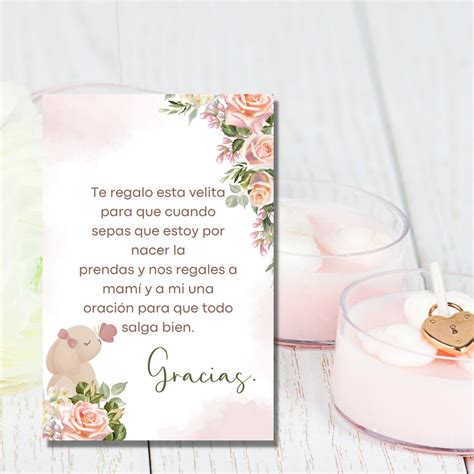 Spanish Baby Shower Favor Card , Blush Spanish Candle Favors Favor Card ...