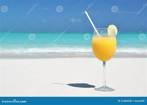 Orange juice on the beach stock photo. Image of life - 31083230