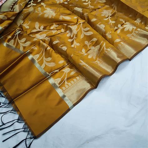 Mustard Golden Zari Satin Silk Banarasi Dupatta – Mohsin Textiles