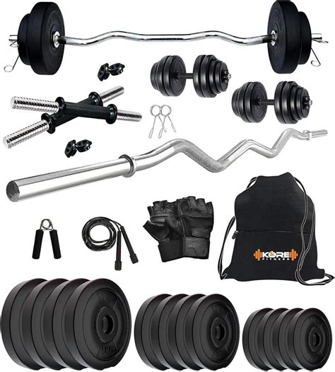 Kore PVC 40 Kg Home Gym Set with One 3 Ft Curl and One Pair Dumbbell ...