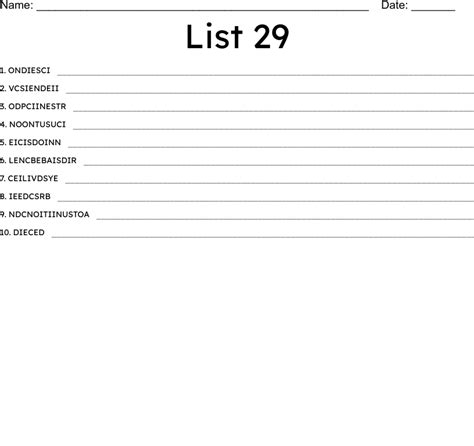 List 29 Word Scramble - WordMint