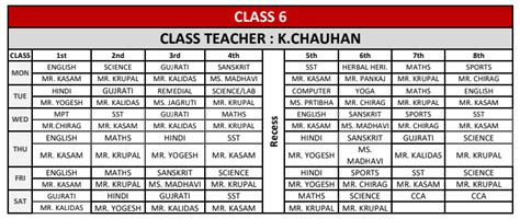 Class Timetable - Aditya Birla Groups Of School