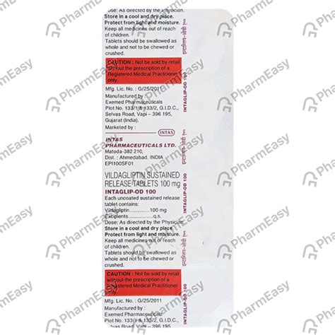 Intaglip Od 100 MG Tablet (10): Uses, Side Effects, Price & Dosage ...