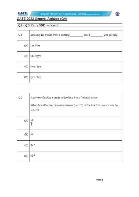 GATE IN 2022 Question Paper: General Aptitude & Instrumentation ...