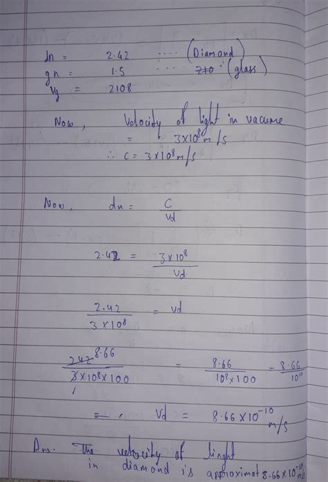 The absolute refractive index of diamond is 2.42. If the absolute ...