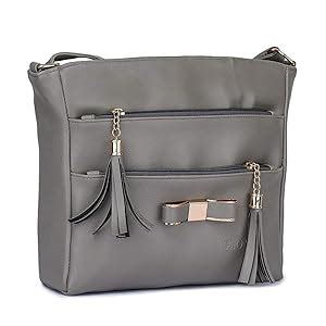 GLOSSY Women/Girl's Sling Bag With 5 Zippers, Khaki : Amazon.in: Fashion