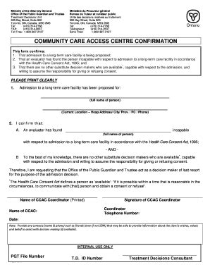 Community Care Access Centre Confirmation Form - Blank Fillable ...