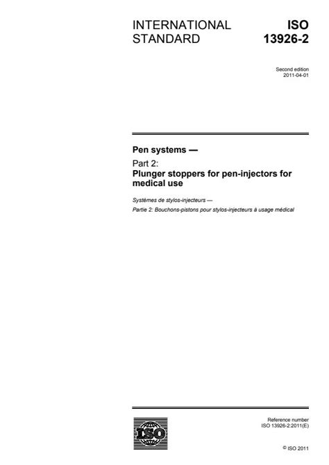 ISO 13926-2:2011 - Pen systems — Part 2: Plunger stoppers for pen ...