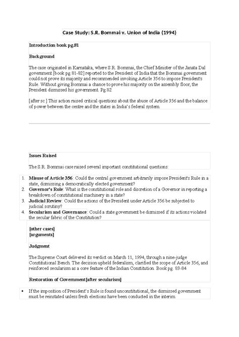Case Study GE - NOTES - Case Study: S. Bommai v. Union of India (1994 ...