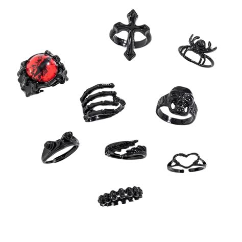 Salty Alpha Anti Tarnish Set of 9 Spooky Evils Stack Finger Ring for ...