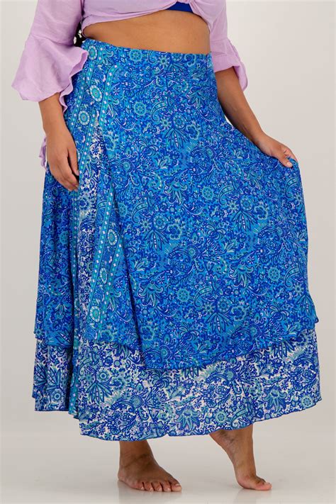 SKA Floral Paisley Gypsy 2 Layers Viscose Long Flare Wrap Around Skirts ...