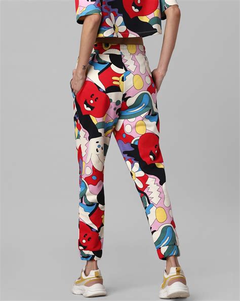 White High Rise All Over Print Joggers