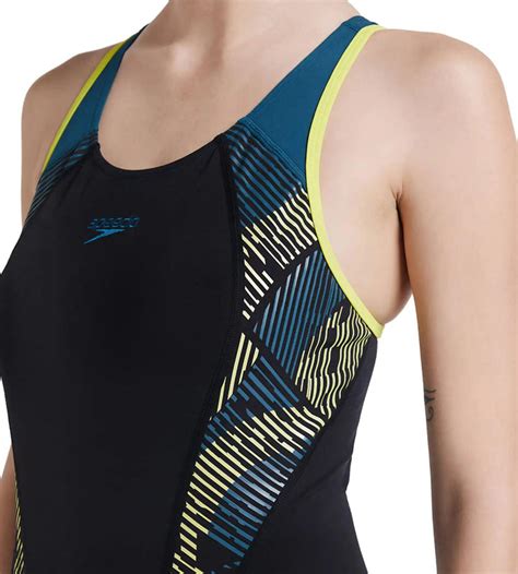 Buy Speedo Printed Racerback Black-Darkteal-Lemondrizzle Swimwear ...