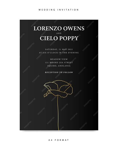 Minimalist wedding invitation template with poppy flower luxury wedding ...