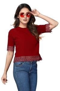 RAHEECREATON Casual Lace Women Maroon Top - Buy RAHEECREATON Casual ...