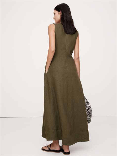 Linen V-Neck Maxi Dress | Banana Republic