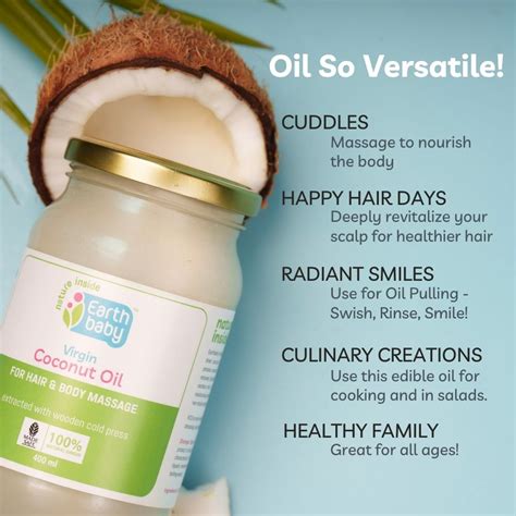 EarthBaby 100% Certified Natural Virgin Coconut Oil, Wood Cold Pressed ...