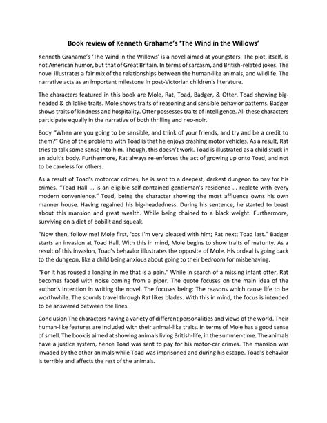 College student book review example - Book review of Kenneth Grahame’s ...