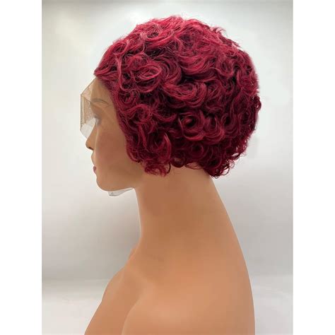 Buy Curly Pixie Cut Wig Human Hair #99J 13x1 Lace Short Pixie Cut Wigs ...