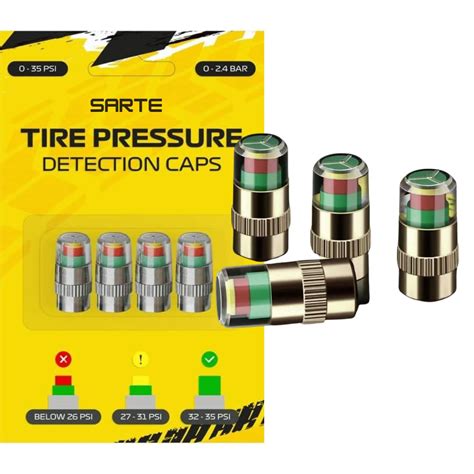 DETACHI Metal 4 Pcs Car Tyre Pressure Monitor Valve Dust Cover Air Stem ...