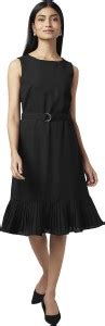 Annabelle by Pantaloons Women Fit and Flare Black Below Knee Dress ...