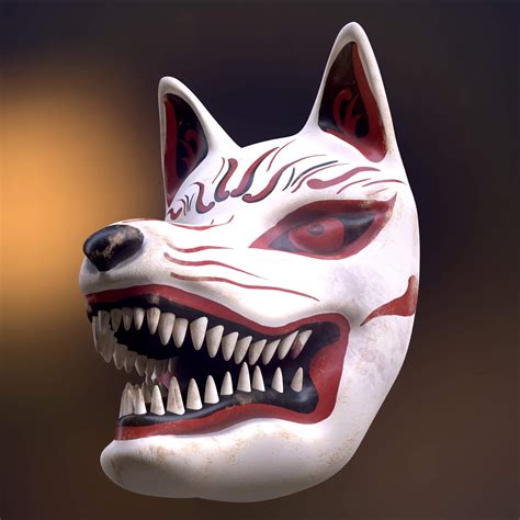 Japanese Kitsune Fox Mask - 3D Model by Gilded 8