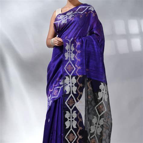 Violet Traditional Jamdani Saree In Matka Silk & Needle Work – Tamal ...