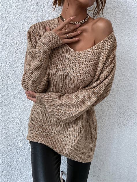 Scoop Neck Drop Shoulder Longline Sweater | SHEIN USA