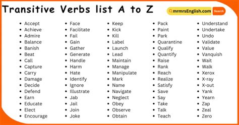 Image result for Transitive Verb Words