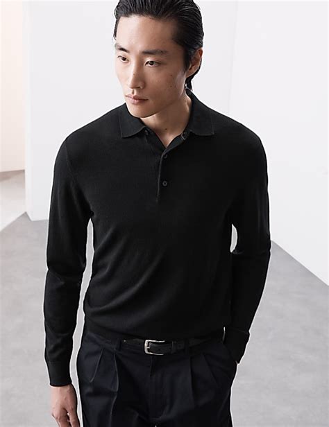 Buy Pure Extra Fine Merino Wool Knitted Polo Shirt at Marks & Spencer