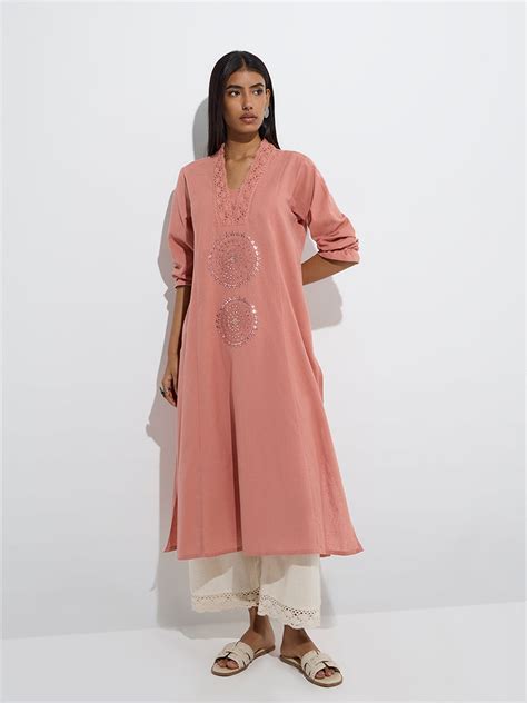 Buy Utsa Peach Mandala-Inspired Cotton A-Line Kurta from Westside