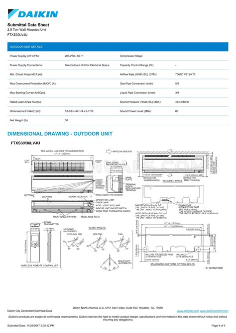 Daikin 1311450 Spec Sheet
