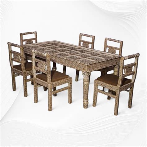 Sophie Hand Painted Bone Inlay 6 Seater Dining Table Set – Luxury ...