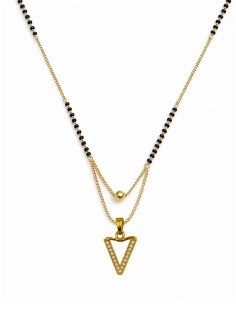 Buy Digital Dress Room V Letter White Short Gold Ball Mangalsutra Online