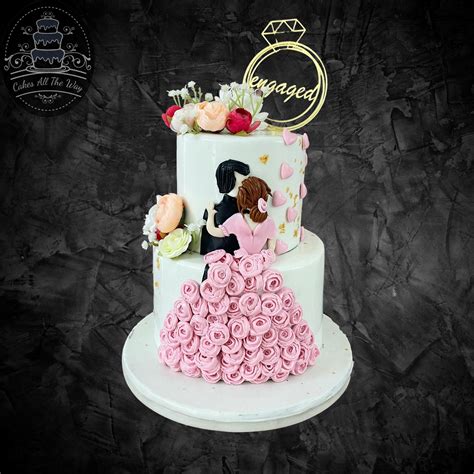 2-Tier Pink Rose Dress Engagement Cake – Cakes All The Way